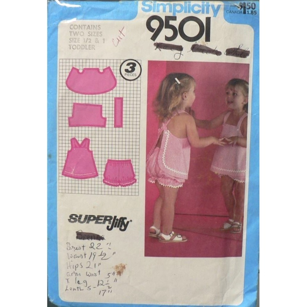Vintage Simplicity Sewing Pattern 9501 Toddlers Sundress and Bloomers 1/2 & 1T